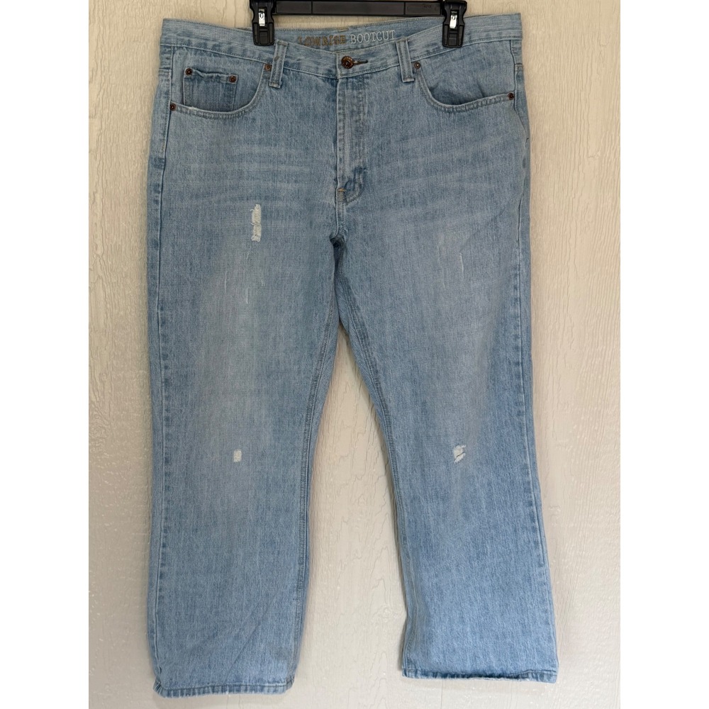 Urban Up Pipeline Mens Lowrise Bootcut Jeans Light Wash Distressed 38x30